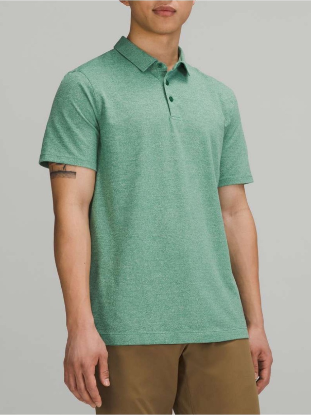 Lululemon Men’s Small Evolution Short Sleeve Polo Shirt Pique Heather Green